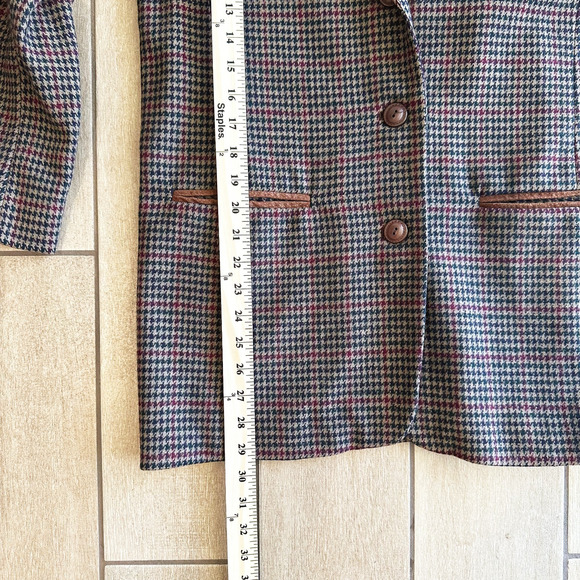 VTG Express Houndstooth Wool/Leather Blazer Medium Preppy Old Money Equestrian - Picture 9 of 9